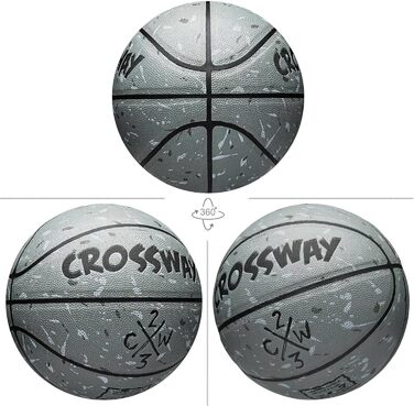 Баскетбольний м'яч Crossway для залу та вулиці, розміри 5/6/7, вологостійка PU-шкіра, з сумкою та насосом, для всіх вікових груп