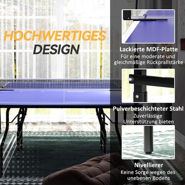 Стіл для пінг-понгу SPORTNOW Mid Size, розкладний, з роликами та сіткою, 3 м'ячі, 12 мм, вологостійкий, для гри в приміщенні та на вулиці, 274 x 152,5 x 76 см, блакитний