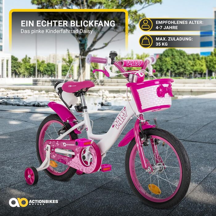 Дитячий велосипед Actionbikes Daisy 12/16/20 дюймів, V-гальма, для дівчаток і хлопчиків, з крилами, від 2 до 9 років