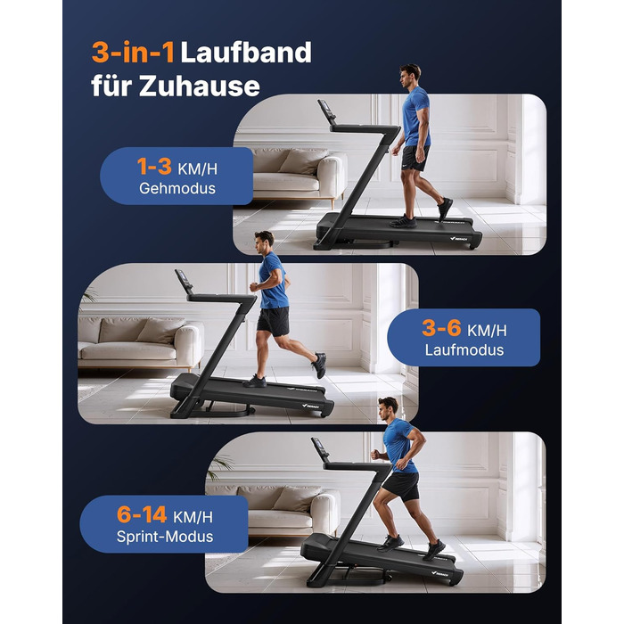 Біговий тренажер MERACH для дому з нахилом 18%, автоматична зміна нахилу, 1-14 км/год, складаний, потужність 3.5HP, розмір 46*120 см, 12 програм, чорний