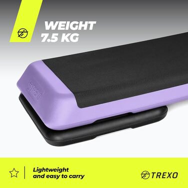 Аеробний степ-платформа TREXO для фітнесу, кардіо та домашніх тренувань, регульована висота 10/15/20 см, навантаження до 250 кг, 109x41 см, рожевий/оранжевий/сірий/зелений/фіолетовий