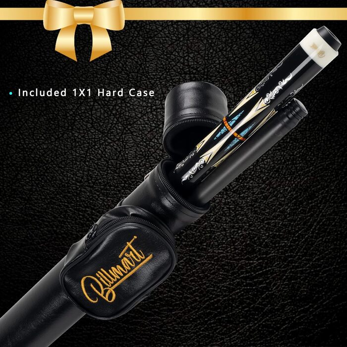 Білліардний кий Billmart з карбонового волокна, низька дефлекція, з жорстким кейсом, 19 oz