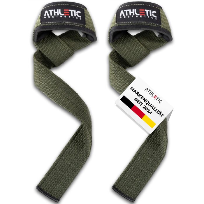 Підтримуючі ремені для важкої атлетики Athletic Aesthetics - Професійні ремені для підйому штанги 60 см для фітнесу, важкої атлетики, станової тяги (парні) - для жінок та чоловіків (оливковий)