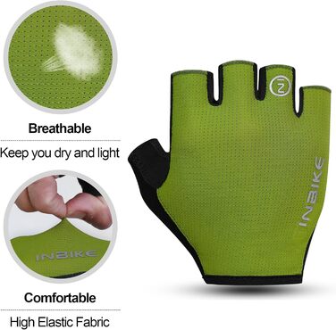 Рукавички велосипедні INBIKE Kurz Halbfinger MTB, чорно-зелені, розмір M (18.5-19.5 см), 5 кольорів