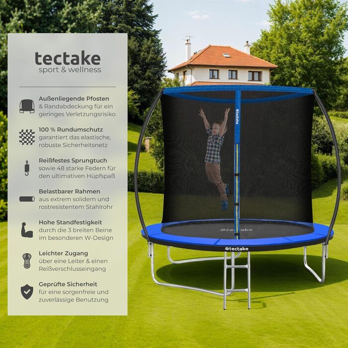 Трамплін Tectake® для саду, Ø 305 см, з захисним сіткою, блакитний – ідеальний для занять спортом та балансування
