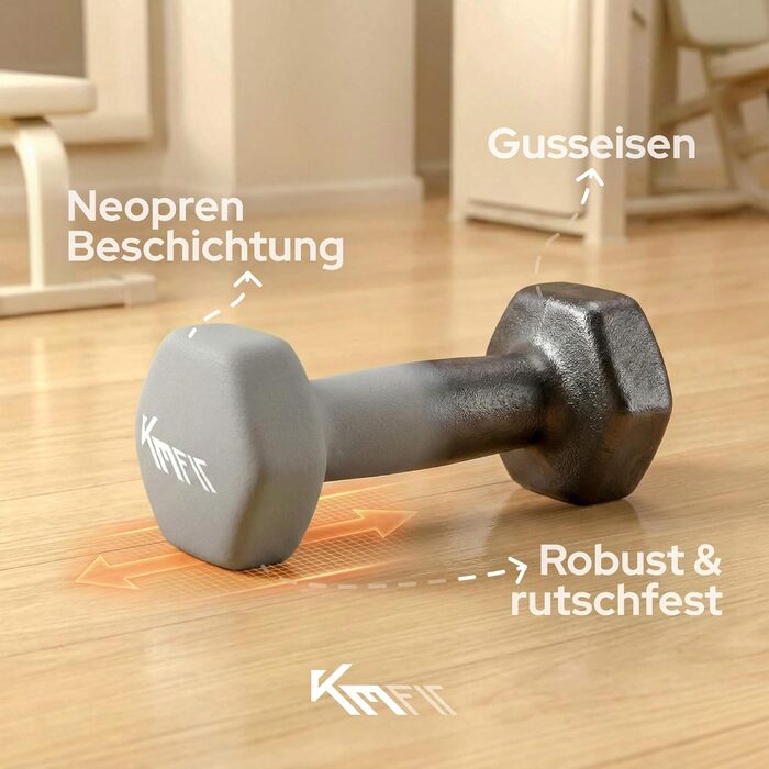 Набір неопренових гантелей KM-Fit 18 кг зі стійкою, чавунні куржгантелі 1–5 кг для фітнесу та силових тренувань вдома