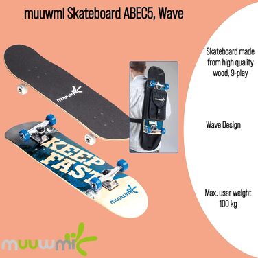 Скейтборд muuwmi ABEC 5 з рюкзаком, унісекс, хвильовий дизайн