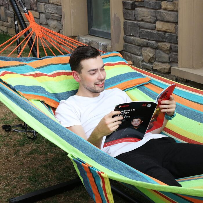 Гаммак SONGMICS для відпочинку на дворі, 210x150 см, на 2 особи, зелено-помаранчевий, TÜV Rheinland, 300 кг