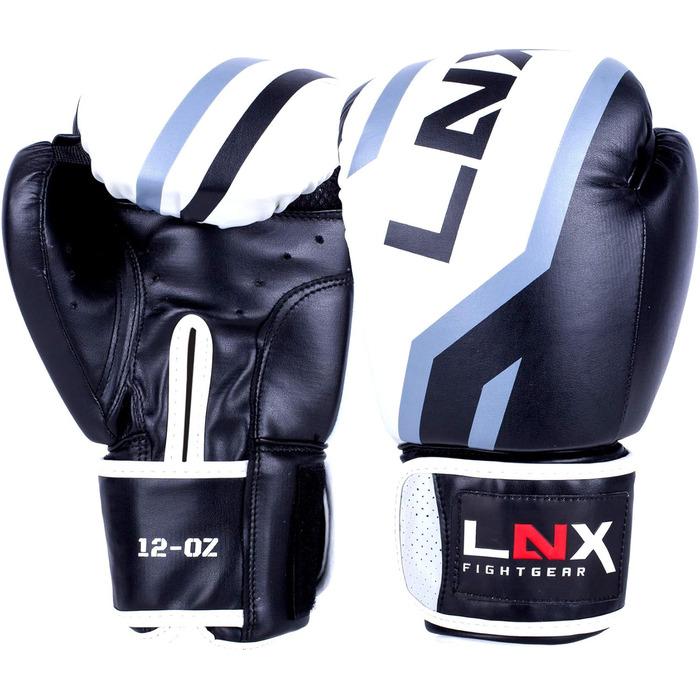 Боксерські рукавички LNX Level 5 16 Oz чорні/білі для кікбоксингу, боксу, муай-тай, K1, MMA, тренувань і спарингів для чоловіків та жінок