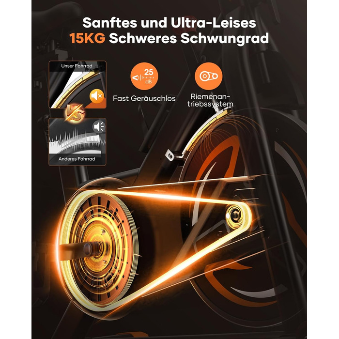 Велотренажер Neu Toputure з вимірюванням пульсу, 15 кг маховик, магнітний опір, до 160 кг, тримач для планшета, тримач для напоїв, помаранчевий