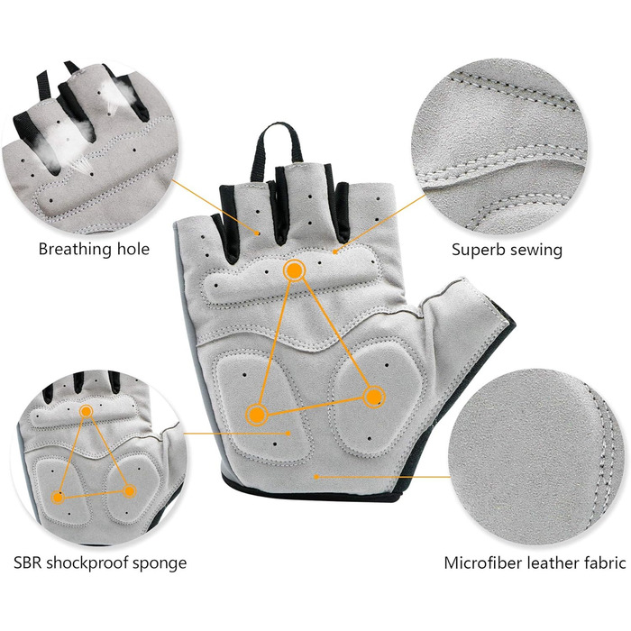 Велосипедні рукавички ONTYZZ для їзди на велосипеді, фітнесу та тренувань. Рукавички для жінок та чоловіків, сірі, розмір XL. Безпальцеві спортивні рукавички для кемпінгу та велоспорту.