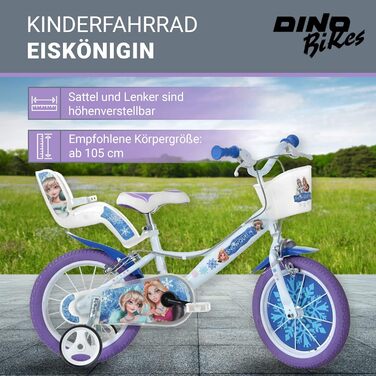 Дитячий велосипед Dino Bikes Холодне Серце для дівчаток, знімні додаткові колеса, кошик і тримач для ляльки, регульоване сидіння та кермо, біло-блакитний, від 2 років