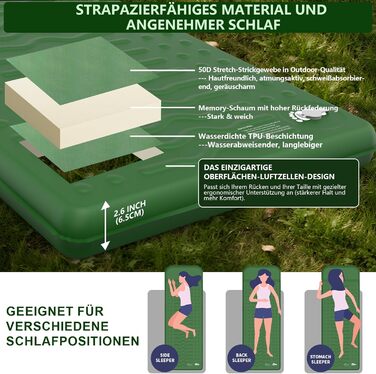 Каремат для кемпінгу HiiPeak Isomatte R-Wert 9.5 з подушкою, ізольований, для зими та літа, зручний, зелений