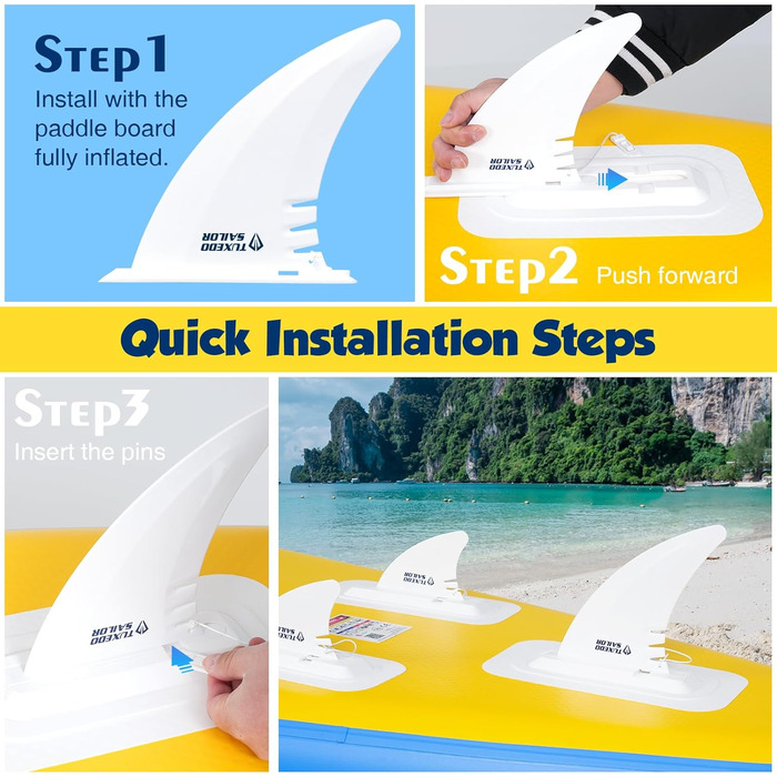 Надувне SUP-борд Tuxedo Sailor Stand Up Paddle Board з аксесуарами, для дорослих та підлітків, блакитний та жовтий