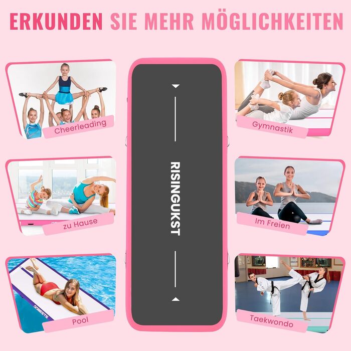 Надувна гімнастична килимок Air Matte Track для гімнастики та акробатики, 400x100x15 см, зелено-рожевий