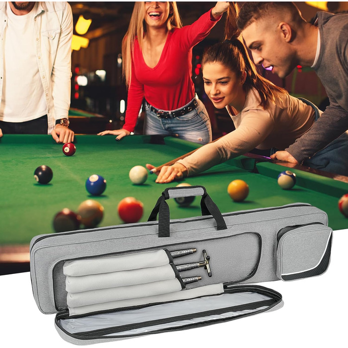 Чохол для більярдних київ на 4 основи та 5 жозлів, сумка для більярдних київ сірого кольору, 14 кишень, з регульованим плечовим ременем (L)