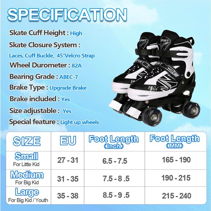 Дитячі ролики DUZSKJ для хлопчиків та дівчаток, регульовані, з підсвіткою, 4 розміри, для початківців