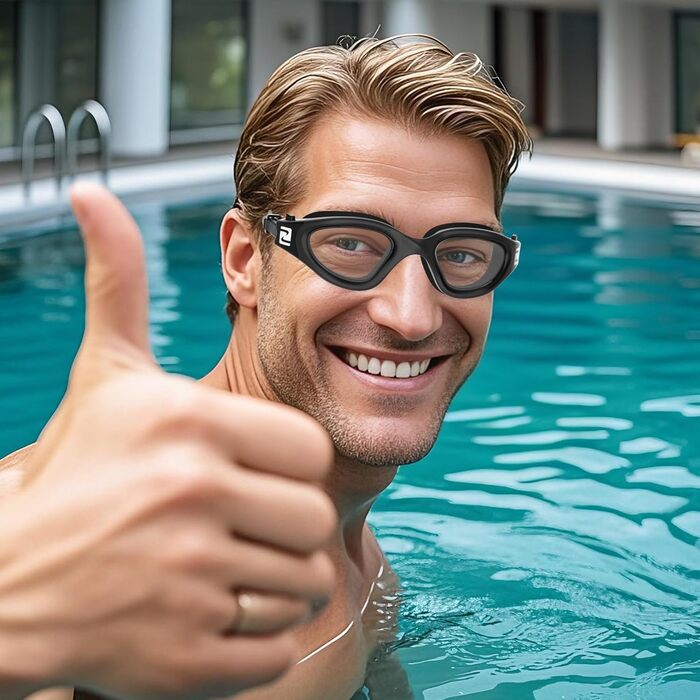 Окуляри для плавання W1 для дорослих (унісекс), чорний колір, прозорі лінзи, захист від запотівання, UV-захист, водонепроникні