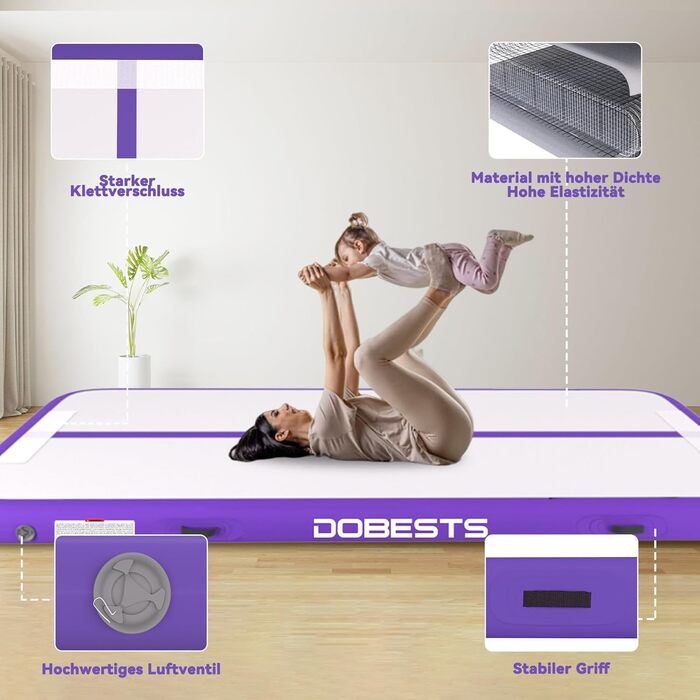 Мата для гімнастики DOBESTS Airtrack Matte, 200x100x10 см (фіолетова)