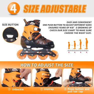 Роликові ковзани Nattork для хлопчиків з підсвічуванням, розмір 37-39, помаранчевий (для початківців)