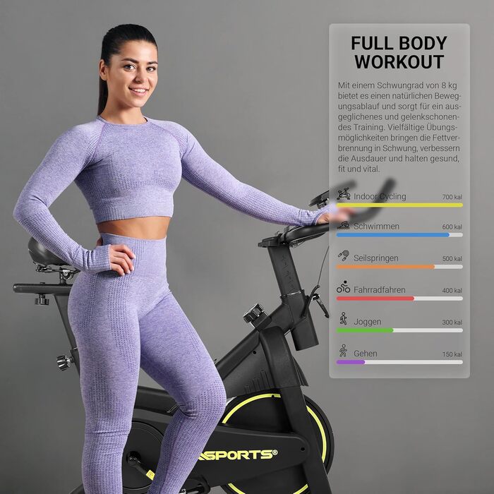 Преміум велотренажер MSPORTS Indoor Cycling Bike Black, 8 кг маховик, магнітний опір, Bluetooth, фітнес велоергометр для дому