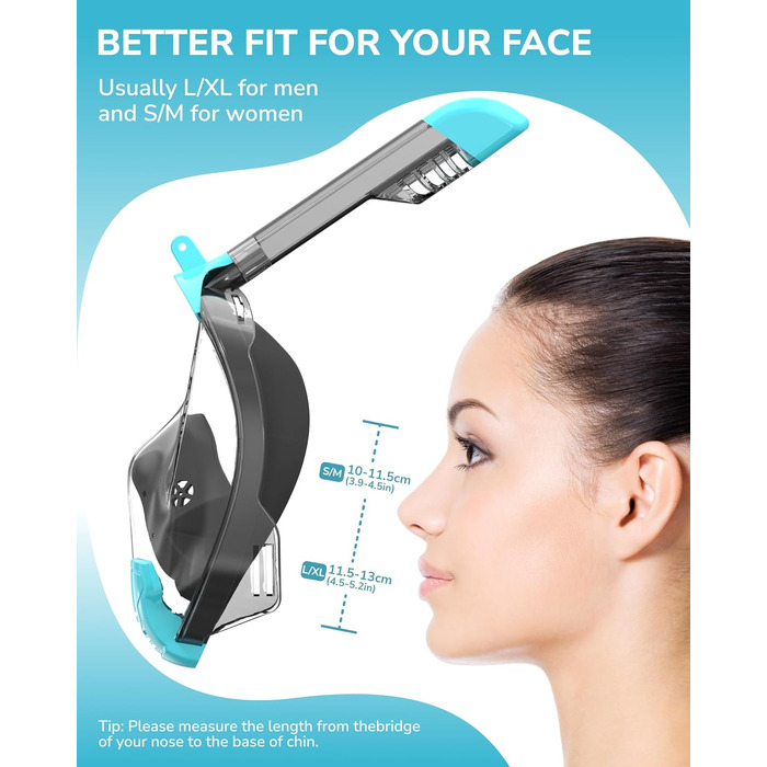 Маска для снорклінгу ACURE SN04, повна маска з кріпленням для камери, антизапітніння, CO2 безпечна, для дорослих та підлітків (чорно-зелена, S/M)