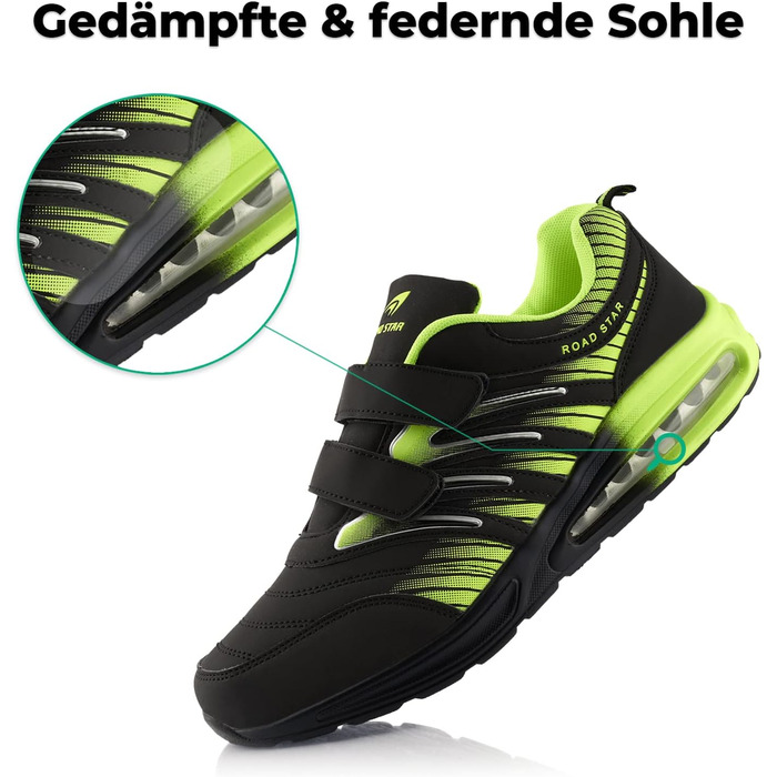 Кросівки для бігу жіночі та чоловічі з амортизацією, спортивні, легкі (42 EU, Чорний/Зелений)