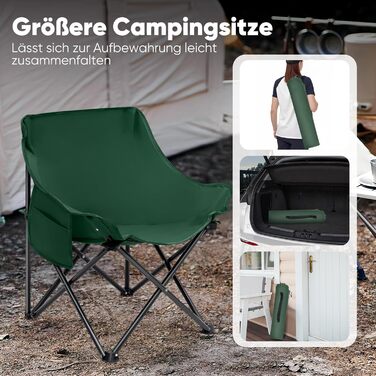 Зручний складаний стілець для кемпінгу з сумкою та нековзними ніжками. Ідеально підходить для риболовлі, відпочинку на пляжі, пікніків, саду та балкону. Колір: темно-зелений
