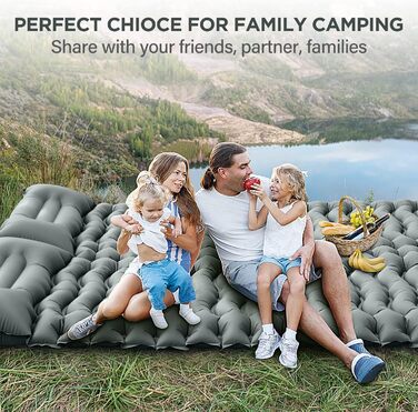 Кемпінговий килимок Yuzonc Double, самонадувний, з насосом для ніг, ультралегкий, товстий, сірий. Підходить для кемпінгу, подорожей, хайкінгу та наметів.