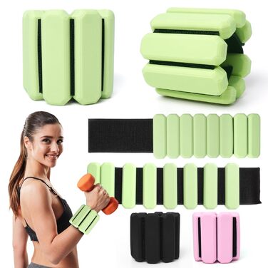 Регульовані вантажні манжети для зап'ястя (2 шт, по 0,45 кг), довговічні, портативні, для йоги, танців, пілатесу, кардіо, аеробіки, ходьби, зелені
