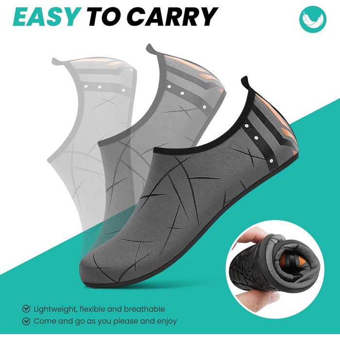 Водні черевики для жінок та чоловіків: легкі, швидковисихаючі, з антиковзким покриттям для плавання, пляжу та серфінгу (44 EU, 857 Темно-сірий)