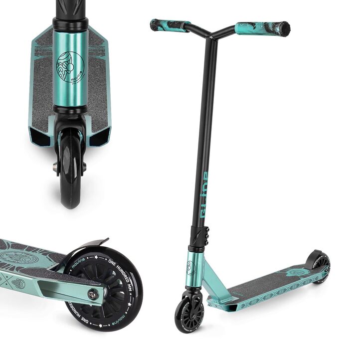 Movino Glide Stunt Scooter: професійний фристайл ролер з колесами 100 мм, дека з алюмінію 6061, вантажопідйомність 100 кг (Glide - блакитний)