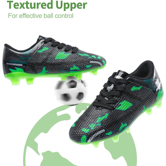 Дитячі футбольні кросівки DREAM PAIRS для дівчаток та хлопчиків. Легкі, дихаючі, з довгими шипами. Розмір 37.5 EU, чорно-зелені.