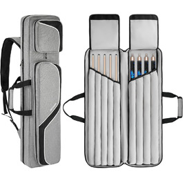 Чохол для більярдних київ на 4 основи та 5 жозлів, сумка для більярдних київ сірого кольору, 14 кишень, з регульованим плечовим ременем (L)