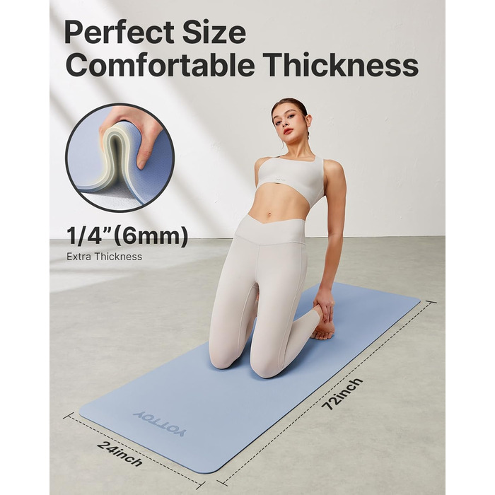 Килимок для йоги з TPE, нековзний, 60 x 60 см (24 x 0.24 дюйма), для пілатесу, фітнесу, з сумкою та ремінком. Зелений (Блакитний)