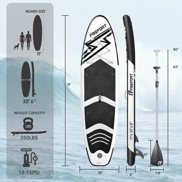 SUP дошка надувна FBSPORT, комплект для Stand Up Paddling 15 см, з регульованим алюмінієвим веслом та насосом