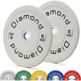Пара дисків для штанги Pro Diamond 5 кг, 50 мм, для фітнесу та домашнього спортзалу, білі, для гантелей і штанг