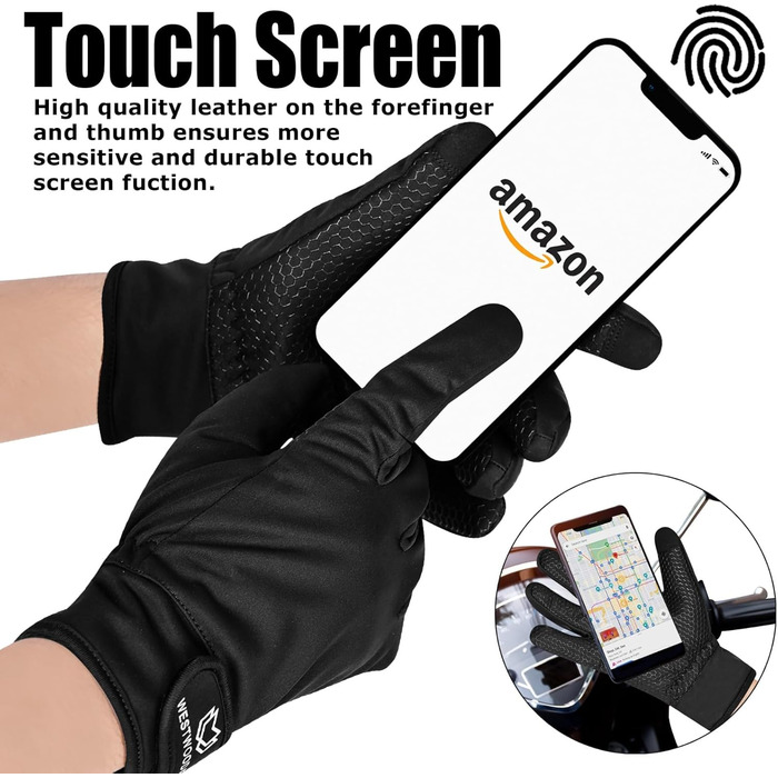 Велосипедні рукавички Westwood Fox: теплі зимові рукавички з водонепроникним екраном, вітрозахисні термо-рукавички для чоловіків та жінок, чорний колір, розмір L