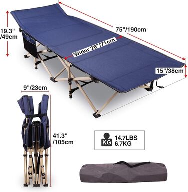 Розкладне ліжко для кемпінгу CampMax - XXL, 190x71x38 см, 226 кг, для відпочинку на природі, блакитне