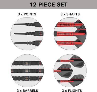 Набір електронних дартс Target Darts Scope Softdarts, 90% вольфрам, червоні та чорні дартси з Pixel-наконечниками, ваги 18/19/20/21 г