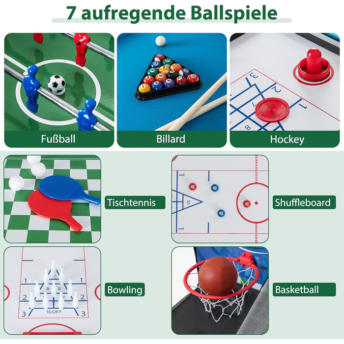Ігровий стіл DREAMADE 14-в-1: футбол, хокей, більярд, теніс, шахи, боулінг, шафлборд, баскетбол, Tic Tac Toe для дітей та дорослих
