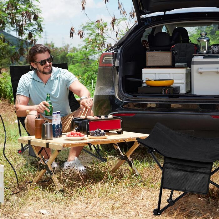 Складний стілець для кемпінгу, риболовлі та відпочинку на природі (150 кг), чорний