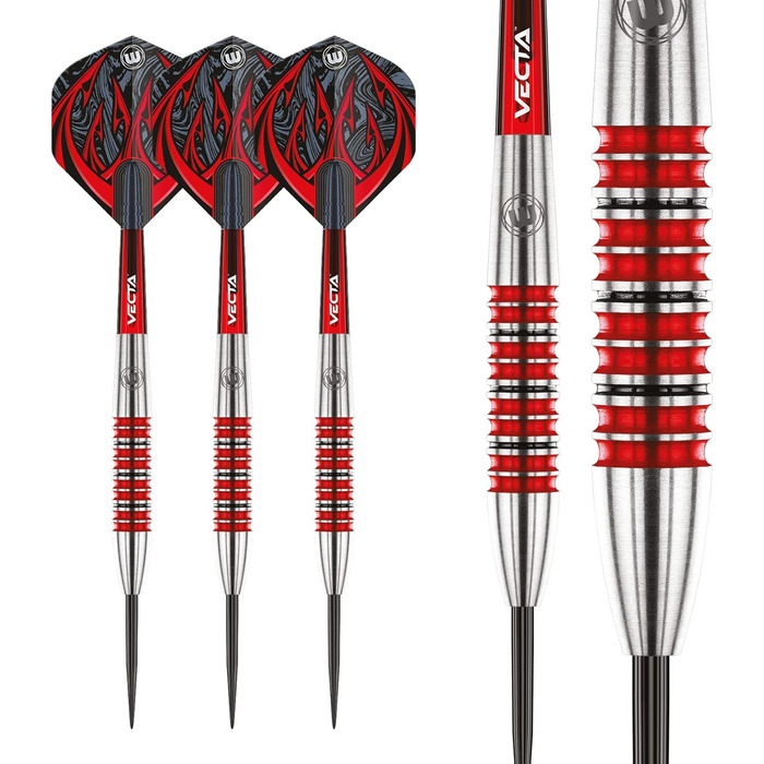 Дротики для дартсу WINMAU Diablo 26 г, сталева вістря, вольфрам, з оперенням та стержнями, професійні