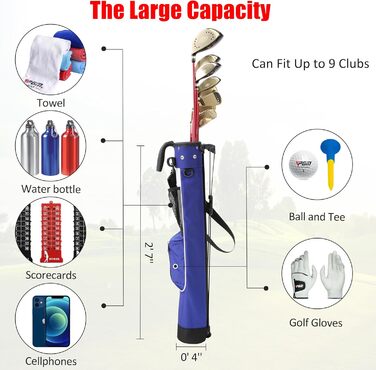 Сумка для гольфу PGM - Легка сумка з ременем та стійкою – Зручна та міцна сумка для гольфу – Сумка-стійка для гольфу для тренувального поля, кортів Par 3 та Executive – Гольф-сумка Gun Bag 2.0 (Blau)