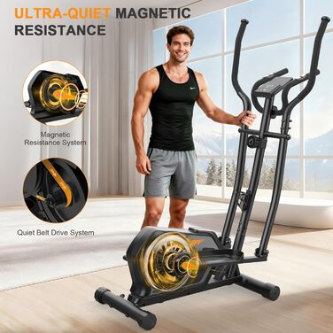 Еліптичний тренажер Crosstrainer 3-в-1 з LCD-монітором та регулюванням навантаження до 287 кг (Оранжевий + Чорний)