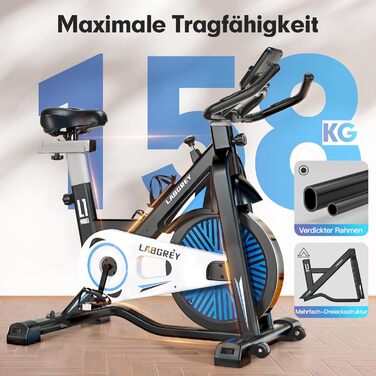 Велотренажер для дому: фітнес-велосипед з пульсометром, LCD-дисплеєм та підставкою для iPad, регульоване сидіння та опір, чорний