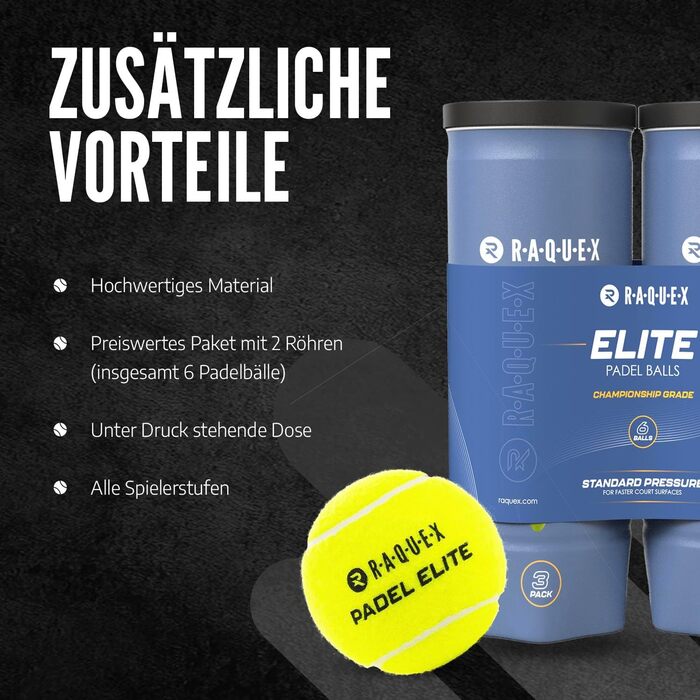 М'ячі для падел-тенісу Raquex Elite – Доза 6 шт. – 2 швидкості – Elite Pace Padel Pro для швидкої гри
