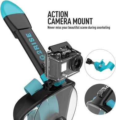 Маска для снорклінгу G2RISE® з трубкою, складна, CO2-безпечна, повна маска з кріпленням для камери, для дітей та дорослих (XS, чорно-зелена)