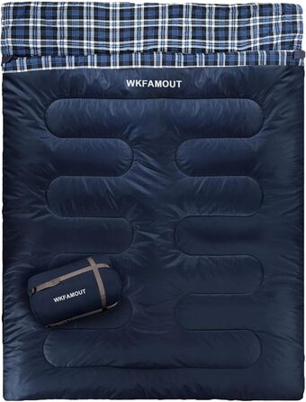 Спальний мішок для двох дорослих, 220x150 см, фланель, Navy, водонепроникний, для кемпінгу та подорожей