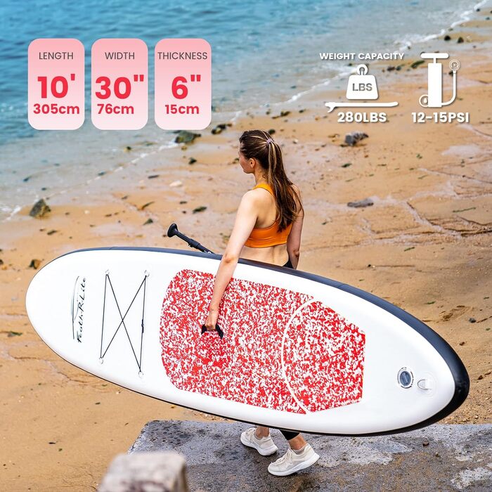 Надувний SUP Paddleboard FunWater для дорослих. Комплект: весло, насос, рюкзак, лінія. Зелено-білий (10' структура мармуру рожева)